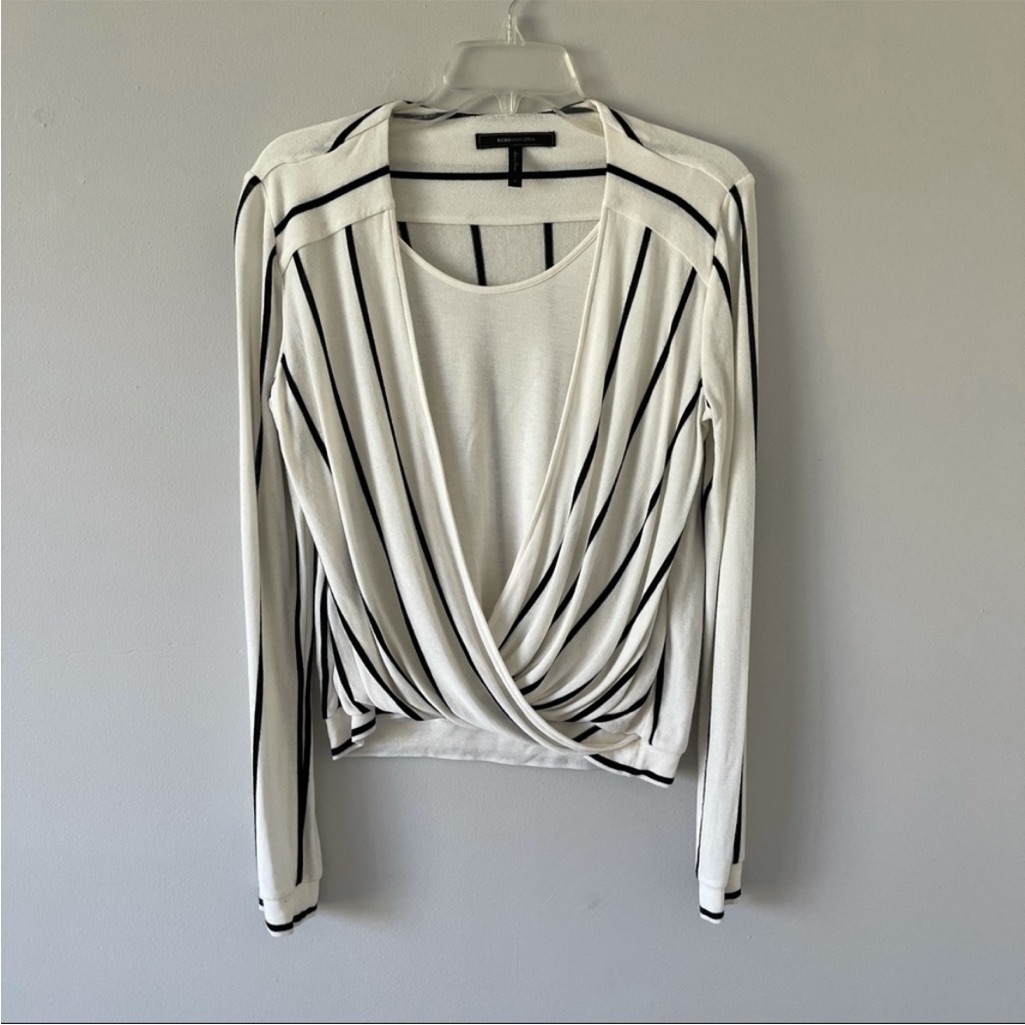 Bcbgmaxazria Stripe Wrap Crossover Long Sleeve Top